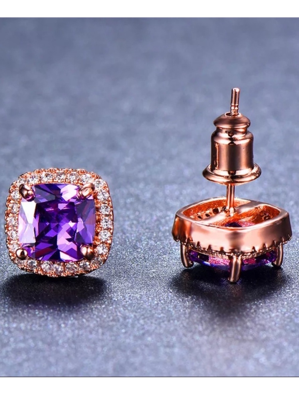 African Amethyst Square Cut Halo Earrings โ 4 Carat ๐ - Picture 5 of 10